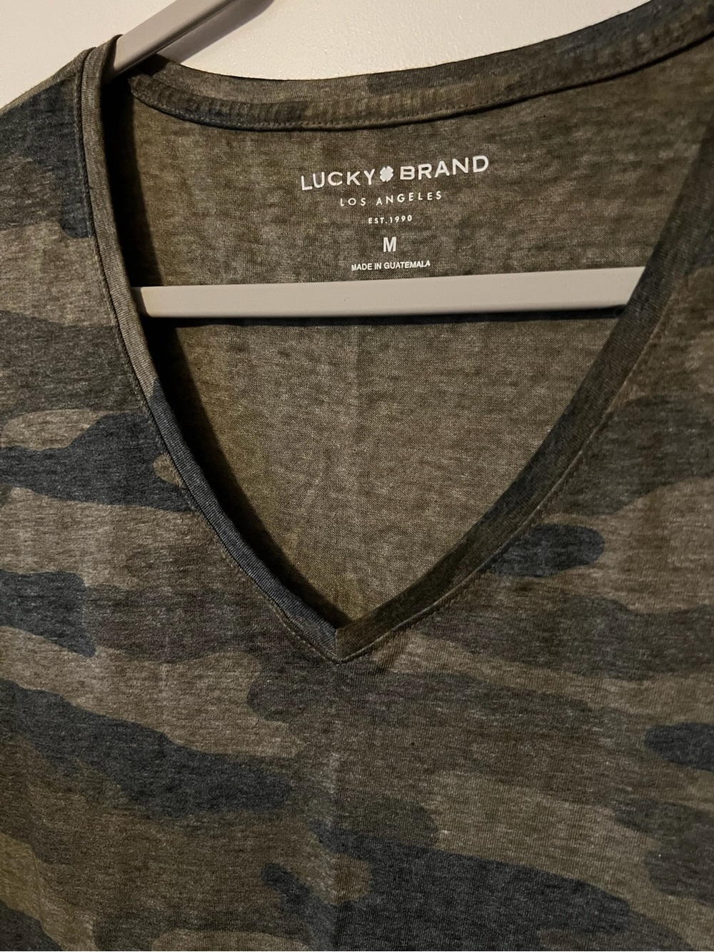 Lucky Brand V-Neck Camo Tee in Olive and Gray